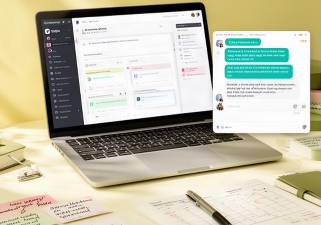 Beginner blogger workspace with laptop open to a Notion dashboard and AI chat window side by side showing blog outline generation